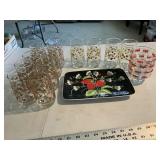 Strawberry glasses, tray and bowls