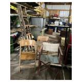 Wood folding chairs, wood ladder