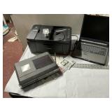 Canon printer, Toshiba laptop and vintage