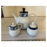 Dansk tea pot with creamer and sugar bowl