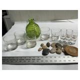 Bar glasses, polished rocks etc.