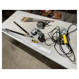 Trouble light, sander, pruner, casters etc.