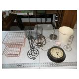 Wire baskets, clock etc.