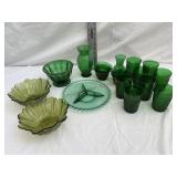 Emerald green & olive green glass pieces