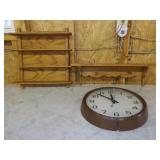 2 Wood Shelf Units & Wall Clock