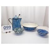 Swirled Enamel Bowls & Coffee Pot