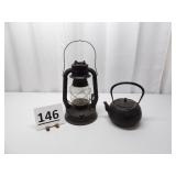 No 8 Dietz Oil Lamp, Cast Iron Kettle