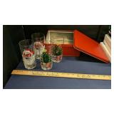 4 Vintage Xmas Glasses in a Square Tin