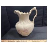 Vintage Ceramic Pitcher - Floral Design, Ruffled R