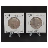 1965 & 1969D Kennedy Half Dollars