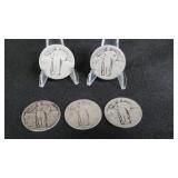 (5) Standing Liberty Quarters (Dates unreadable)