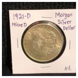 1921D Morgan Silver Dollar (Micro D)