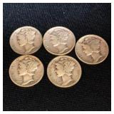 5 Silver Mercury Dimes