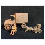 Cast Iron Moving Van, Driver and Horse & Buggy