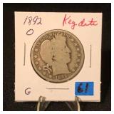 1892O Barber Half Dollar Key Date (Graded G by