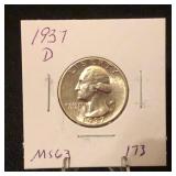 1937D Washington Quarter (Graded MS63 by owner)