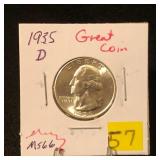 1935D Washington Quarter (Graded MS66 by owner)