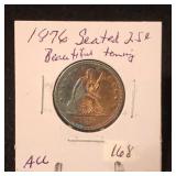 1876 Seated Liberty Quarter (Graded AU by owner)