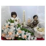 5 pc Anniversary Candle/ 2 porcelain dolls