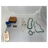 Bag of Necklaces & Jewelry Box w/Jewelry