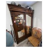 German Walnut Wardrobe w/Beveled Mirror