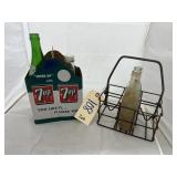 Metal Carrier & Vintage Var Glass Soda Bottles