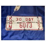 Metal 30-Day Kansas License Plate 10"x4"