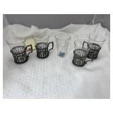 5 Coca Cola Glasses w/4 Metal Holders