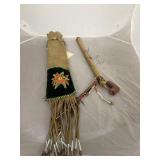 Native American Flute in Beaded Leather Pouch