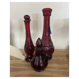 3 Pcs Red Glass Oil/Vinegar Set