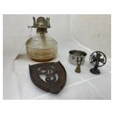 Iron Trivet & Oil Lamp Base & Decorative Pcs