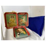 3 Coca Cola Serving Trays & Piece of Cloth