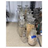 12 Glass Canisters w/Lids - 2 lids missing