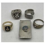 5pc)  Money Clip, 4 Rings