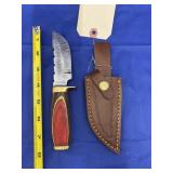 Single Blade Damascus Knife w/Sheath 7"