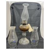 Glass Oil Lamp w/Chimney 18"H & 2 Chimneys