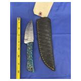 Single Blade Damascus Knife w/Sheath 7"