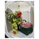 Base w/Faux Flowers & Easter Basket w/Deco