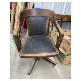 Wooden Office Chair on Wheels, missing roller