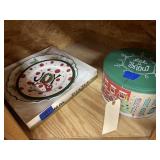 Christmas Platters & Round Metal Tin