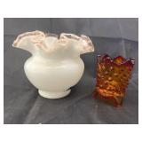 2 pc Fenton Vase and Candle Holder