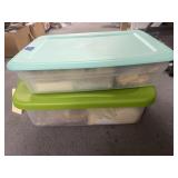 Various Fabric & Dish Towels in 2 Plastic Bins