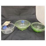 3 - Green Glass Bowls