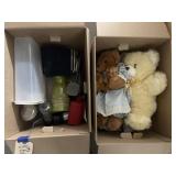 2 Boxes - Kitchen Items & Teddy Bears