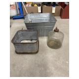 3pc- Galvanized Square Tubs & Vintage Glass Jar