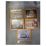 5 -8x10 Wood Framed Harley Davidson Pictures