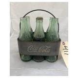 Vintage Metal Coca-Cola Bottle Holder with Glass B