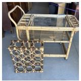 Wicker Bar Cart w/ Wine Rack