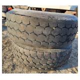 2-- Super Single Truck Tires w/ Steel Wheels