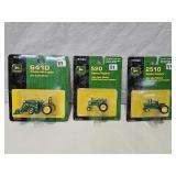 3-cards, JD 6410 w/Loader, JD 520, JD 2510